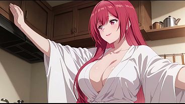 Anaknya Pulang Cepet, Lihat Ibu Tiri Masak Pakai Jubah Mungil Yang Nyaris Ketelanjangan. Kureha Enomoto Cosplay Hentai (ai-generated).